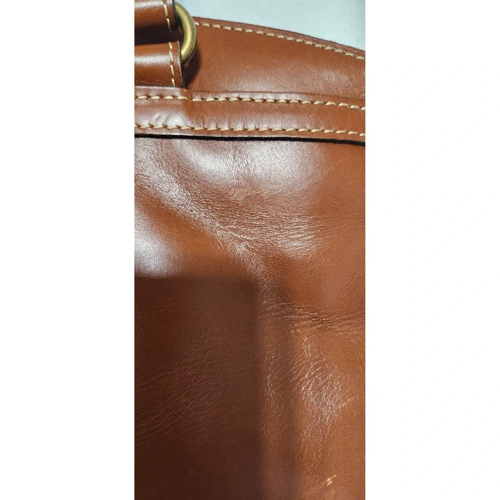 Patricia Nash Poppy Cognac Brown Leather Shoulder Bag Tote Contrast Stitching